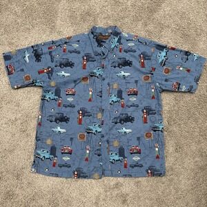 Men's Woodland Trail Short Sleeve Button Up Size Extra Large, Blue Graphic Print